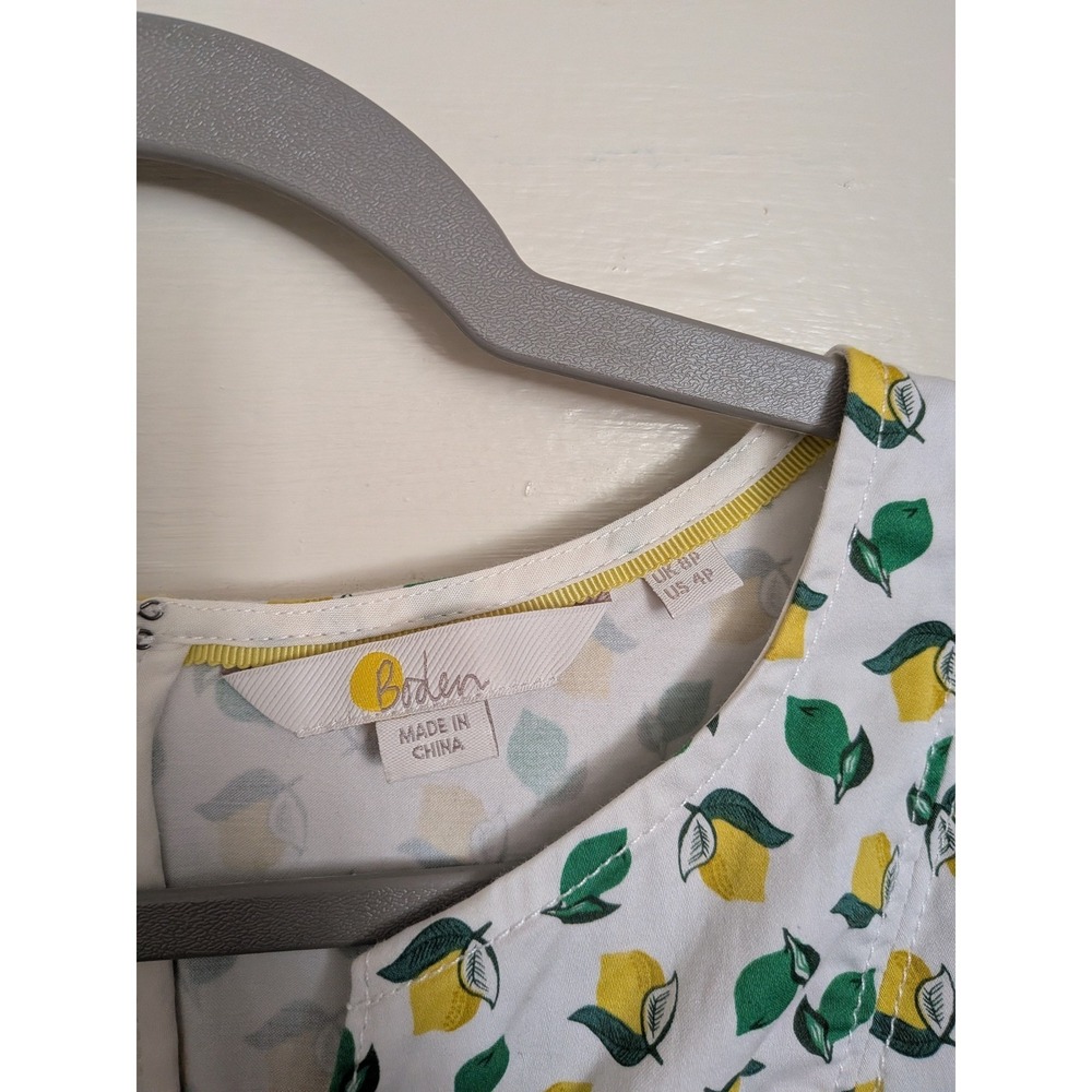 Boden Mischa Lemon Lime Print Fit and Flare Dress White Yellow Size 4P - Picture 3 of 7